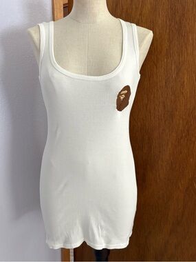 BAPE Women's sz S White Long Ribbed Tank Top APE Head Patch Bathing Ape Japan